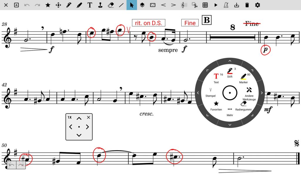 Beispiel Mobilesheets Anmerkungen