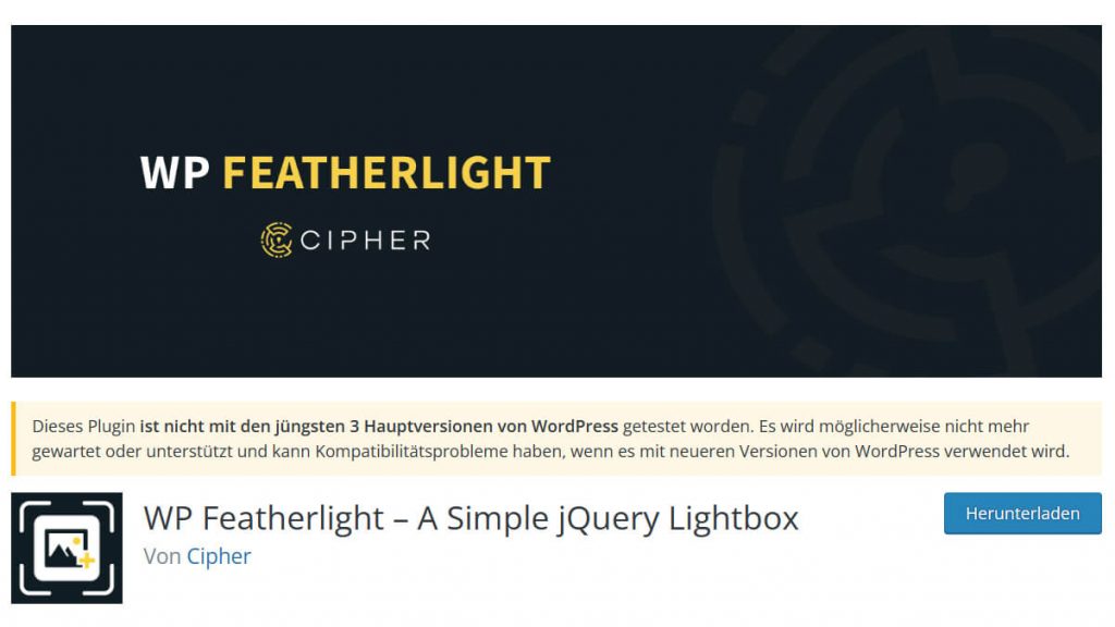 WP Featherlight: Screenshot WordPress Plug-in Webseite