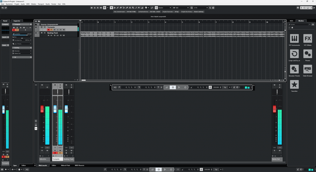 Cubase Projektfenster: Anzeige des Kanalpegels beim Mithören