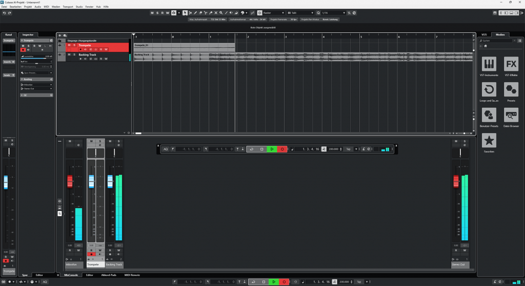 Cubase Projektfenster während der Aufnahme