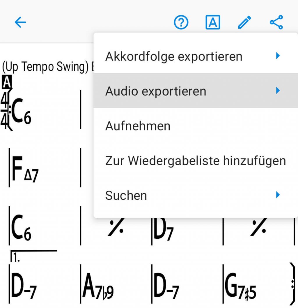 iReal Pro App: Backing Track exportieren