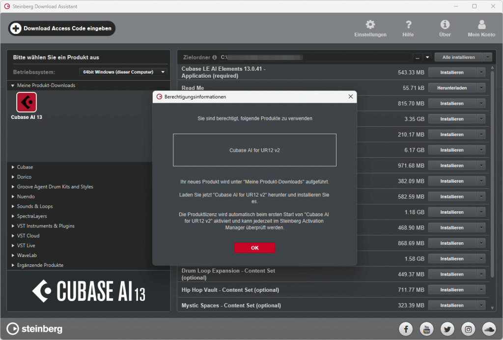 Steinberg Download Assistant: Cubase AI herunterladen und installieren